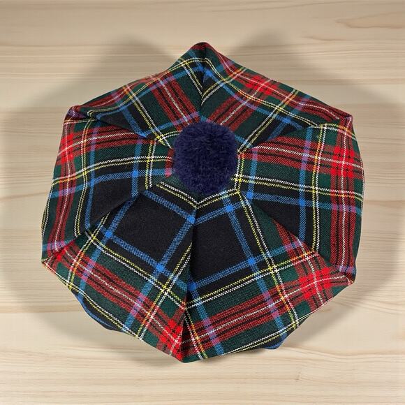 VTG Ingles Buchan Wool Scottish Stewart Black Tartan Plaid Tam O'Shanter Hat Cap - Picture 1 of 4